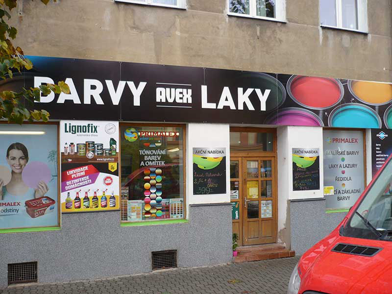 Provozovna Avex Liberec spol. s r.o. Louny míchání barev barvy laky lazury tmely pomůcky pro malíře
